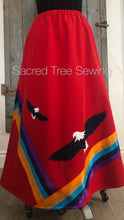 Load image into Gallery viewer, Two Eagles Ribbon Rain skirt front view with rainbow ribbons