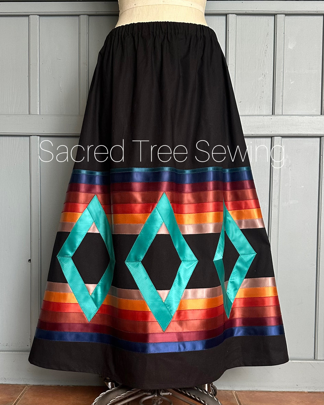 Black & Jade Seven Fires Ribbon Skirt