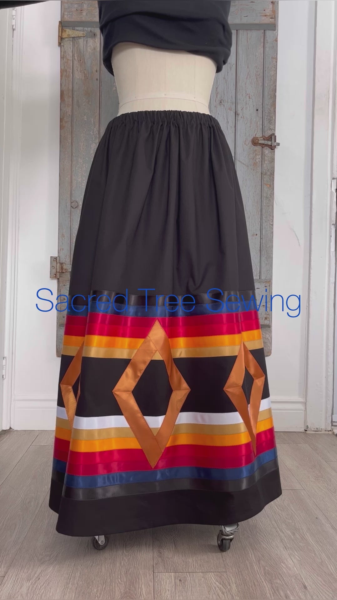 Black & Gold Seven Fires Ribbon Skirt