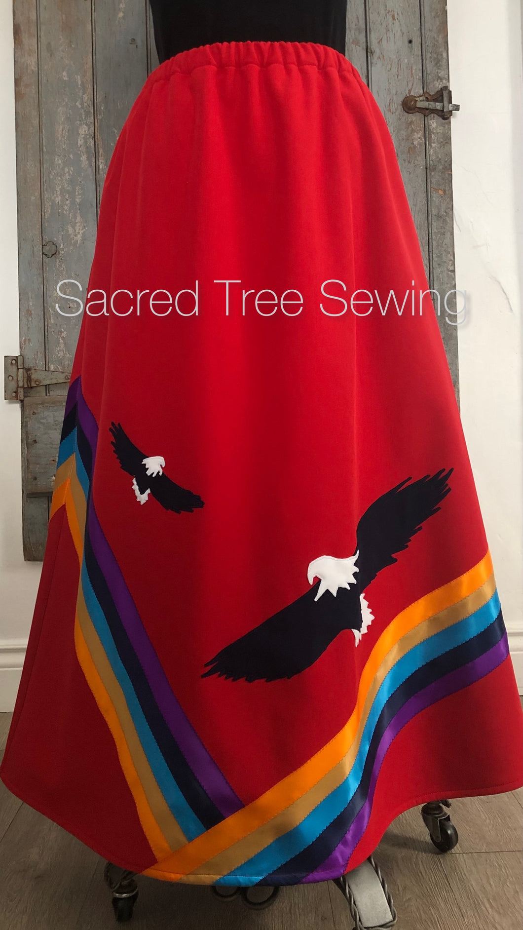 Two Eagles Ribbon Rain skirt front view with rainbow ribbons